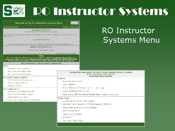 RO Instructor Systems Menu 