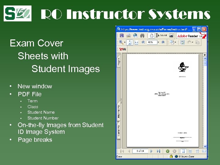 RO Instructor Systems Exam Cover Sheets with Student Images • New window • PDF
