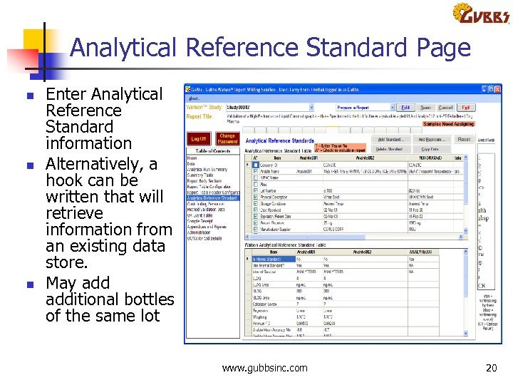 Analytical Reference Standard Page n n n Enter Analytical Reference Standard information Alternatively, a