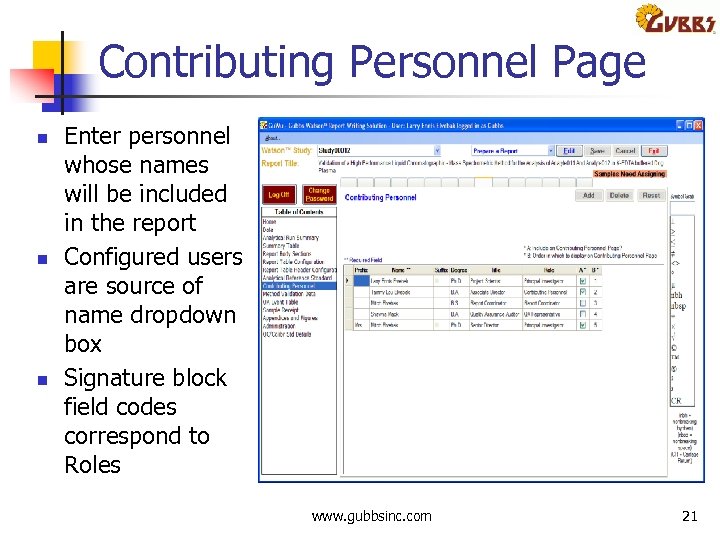 Contributing Personnel Page n n n Enter personnel whose names will be included in