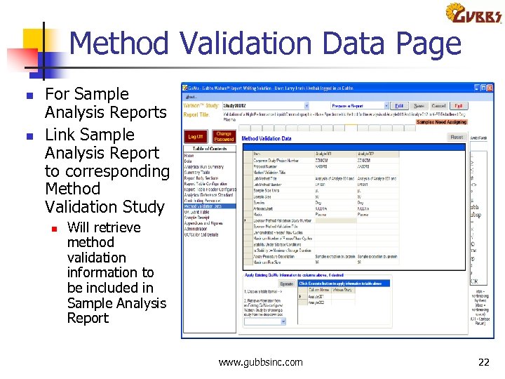 Method Validation Data Page n n For Sample Analysis Reports Link Sample Analysis Report