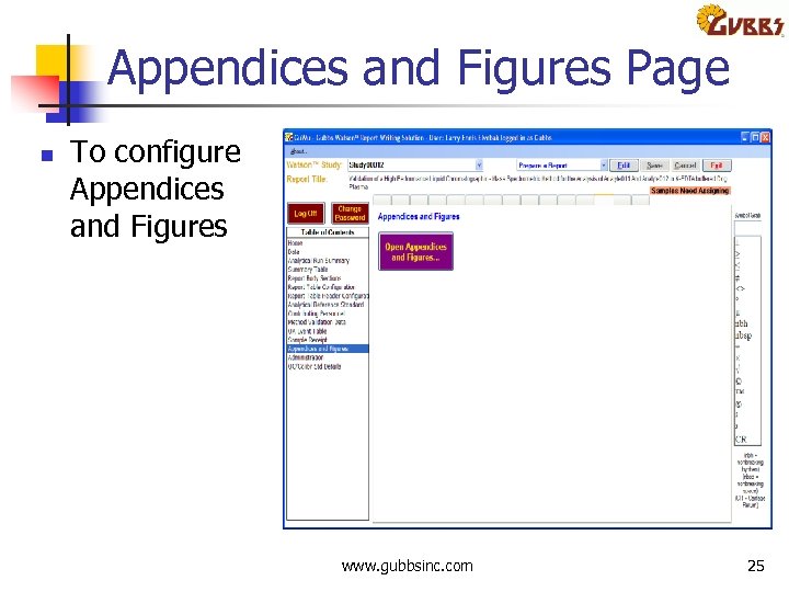 Appendices and Figures Page n To configure Appendices and Figures www. gubbsinc. com 25