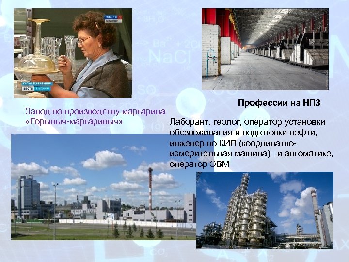 Профессии на НПЗ Завод по производству маргарина «Горыныч-маргариныч» Лаборант, геолог, оператор установки обезвоживания и