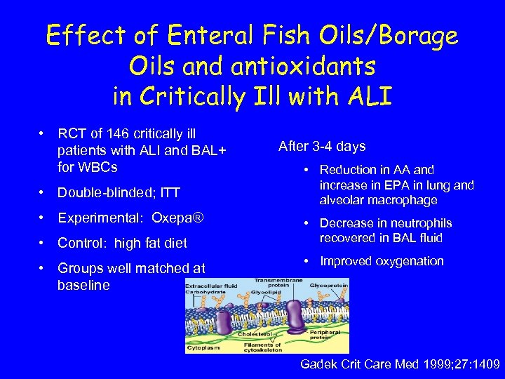 Effect of Enteral Fish Oils/Borage Oils and antioxidants in Critically Ill with ALI •