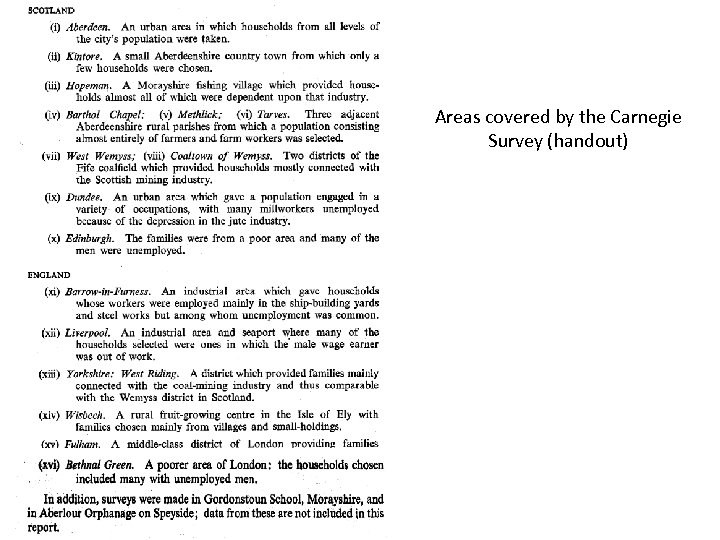 Areas covered by the Carnegie Survey (handout) 