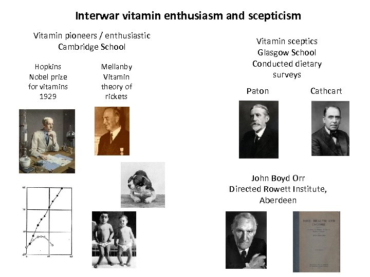 Interwar vitamin enthusiasm and scepticism Vitamin pioneers / enthusiastic Cambridge School Hopkins Nobel prize