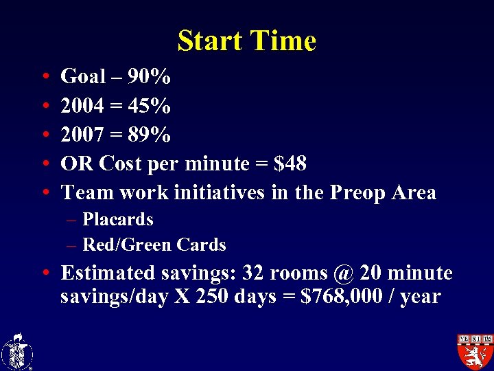 Start Time • • • Goal – 90% 2004 = 45% 2007 = 89%