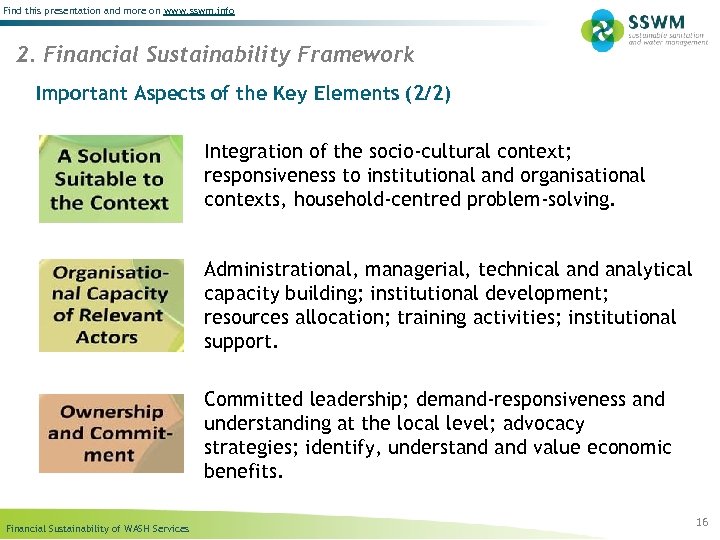 Find this presentation and more on www. sswm. info 2. Financial Sustainability Framework Important