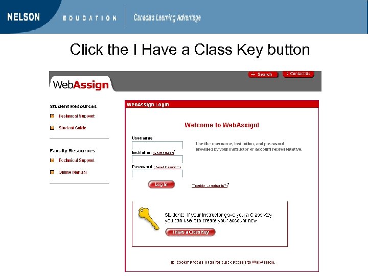 Click the I Have a Class Key button 