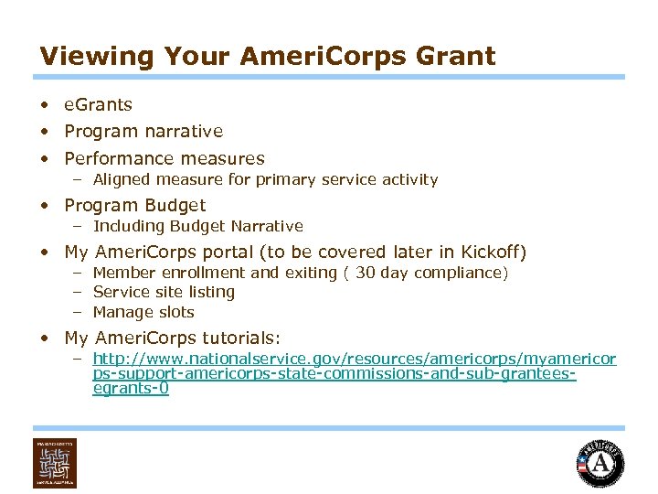 Viewing Your Ameri. Corps Grant • e. Grants • Program narrative • Performance measures