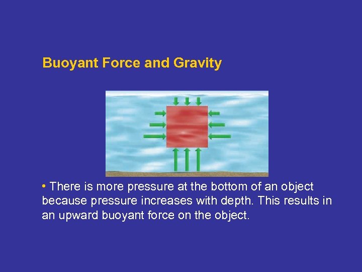 Buoyant Force and Gravity • There is more pressure at the bottom of an