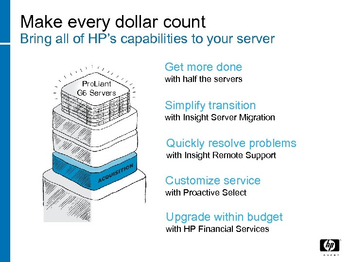 Make every dollar count Bring all of HP’s capabilities to your server Get more