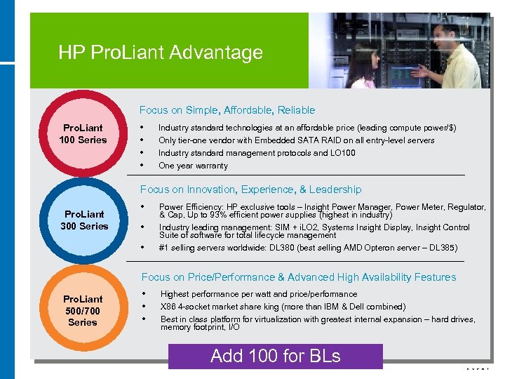 HP Pro. Liant Advantage Focus on Simple, Affordable, Reliable Pro. Liant 100 Series •