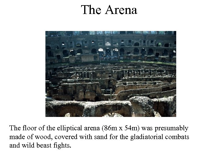 The Arena The floor of the elliptical arena (86 m x 54 m) was