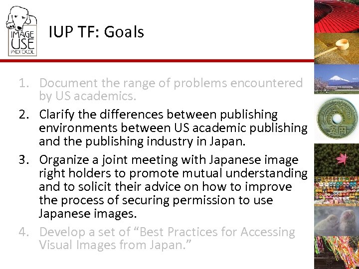 IUP TF: Goals 1. Document the range of problems encountered by US academics. 2.