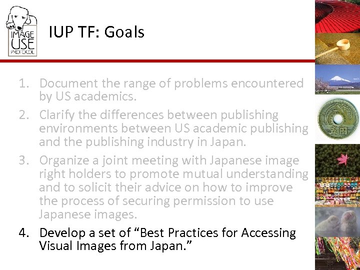 IUP TF: Goals 1. Document the range of problems encountered by US academics. 2.
