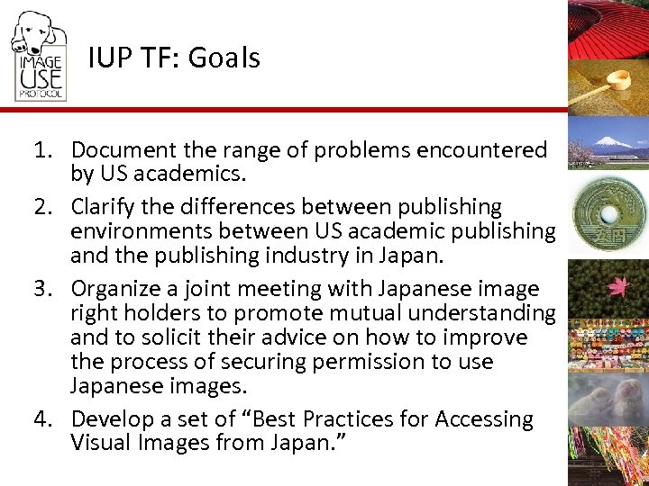 IUP TF: Goals 1. Document the range of problems encountered by US academics. 2.