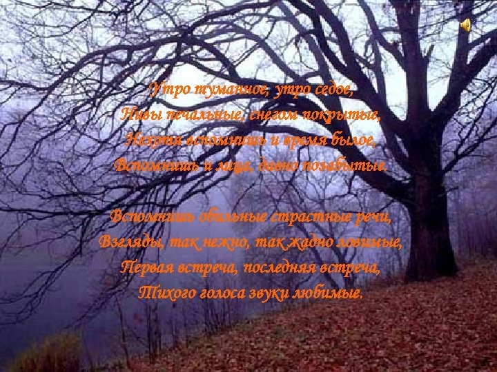 Утро туманное, утро седое, Нивы печальные, снегом покрытые, Нехотя вспомнишь и время былое, Вспомнишь
