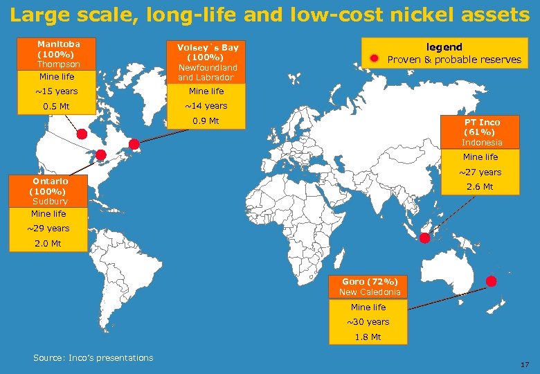 Large scale, long-life and low-cost nickel assets Manitoba (100%) Thompson Mine life Voisey`s Bay