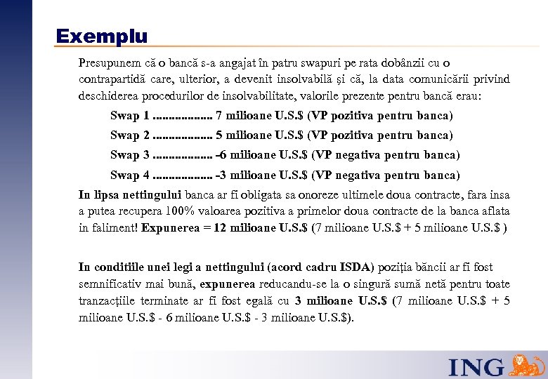 Exemplu Presupunem că o bancă s-a angajat în patru swapuri pe rata dobânzii cu