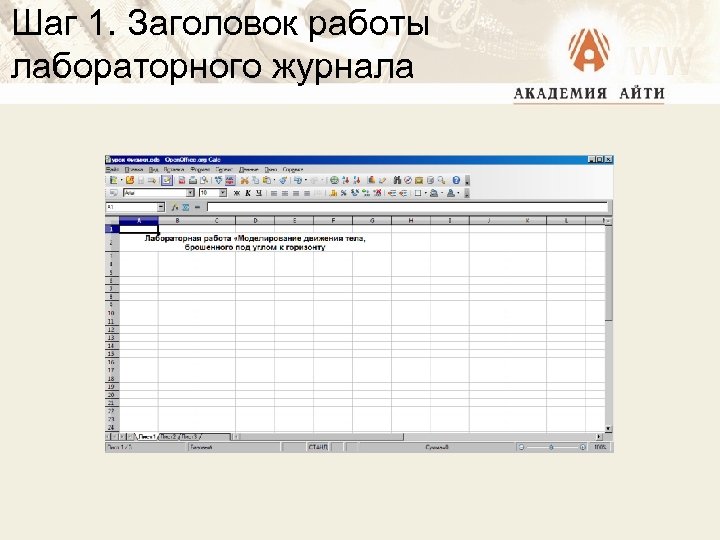 Шаг 1. Заголовок работы лабораторного журнала 
