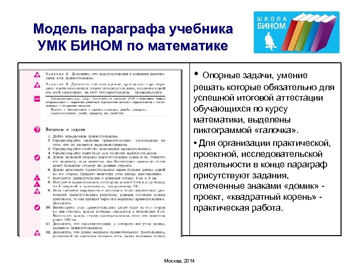 Модель параграфа учебника УМК БИНОМ по математике • Опорные задачи, умение решать которые обязательно