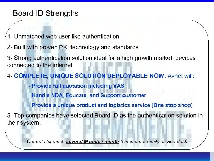 Board ID Strengths 1 - Unmatched web user like authentication 2 - Built with