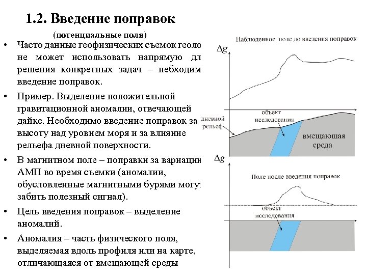1. 2. Введение поправок (потенциальные поля) • Часто данные геофизических съемок геолог не может