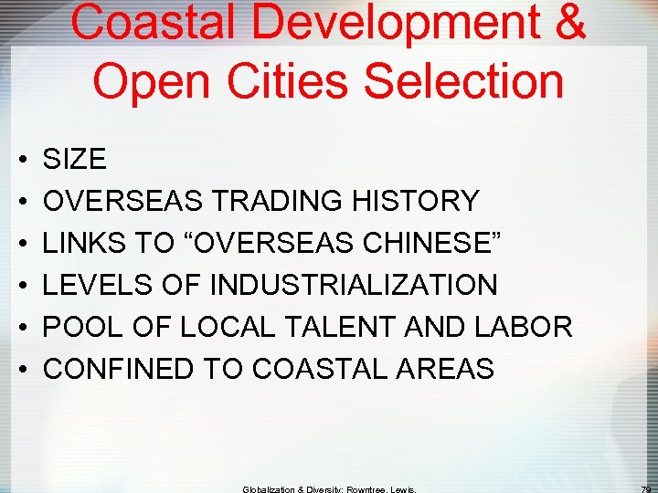 Coastal Development & Open Cities Selection • • • SIZE OVERSEAS TRADING HISTORY LINKS