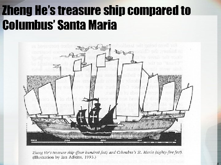 Zheng He’s treasure ship compared to Columbus’ Santa Maria 