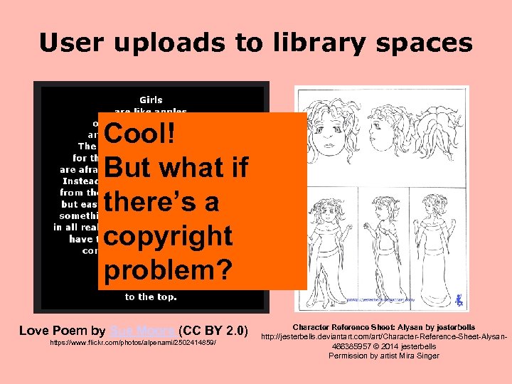User uploads to library spaces Cool! But what if there’s a copyright problem? Love