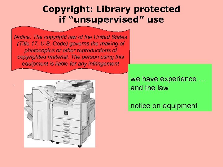 Copyright: Library protected if “unsupervised” use Notice: The copyright law of the United States