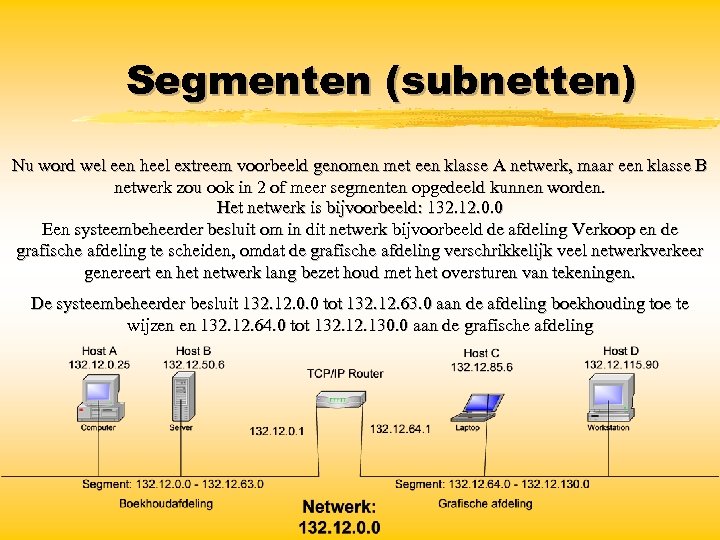 Segmenten (subnetten) Nu word wel een heel extreem voorbeeld genomen met een klasse A