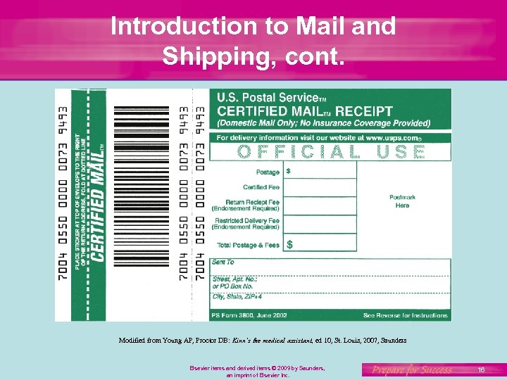 Introduction to Mail and Shipping, cont. Modified from Young AP, Proctor DB: Kinn’s the