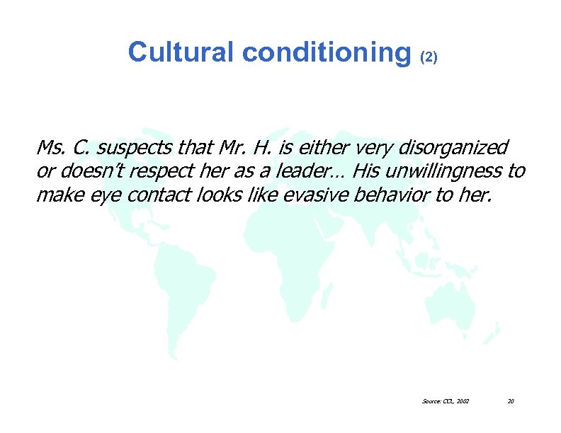 Cultural conditioning (2) Ms. C. suspects that Mr. H. is either very disorganized or