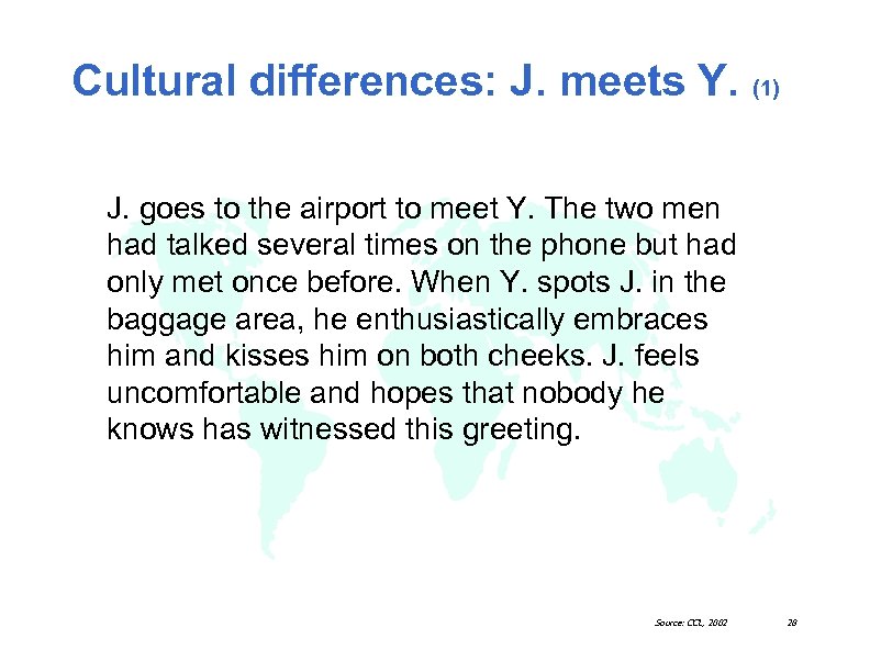 Cultural differences: J. meets Y. (1) J. goes to the airport to meet Y.