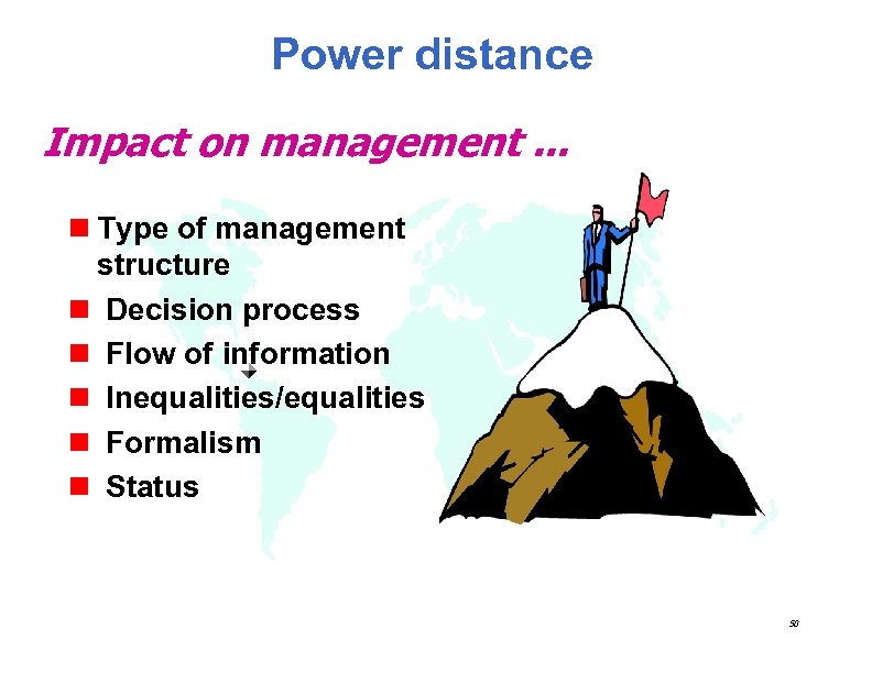 Power distance Impact on management. . . n Type of management structure n Decision