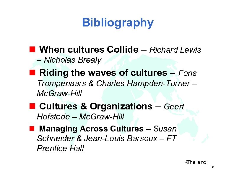 Bibliography n When cultures Collide – Richard Lewis – Nicholas Brealy n Riding the