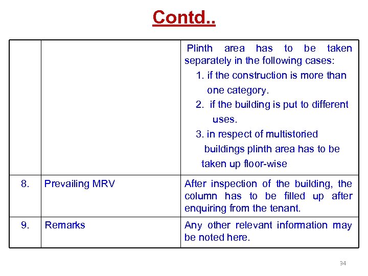 Contd. . Plinth area has to be taken separately in the following cases: 1.