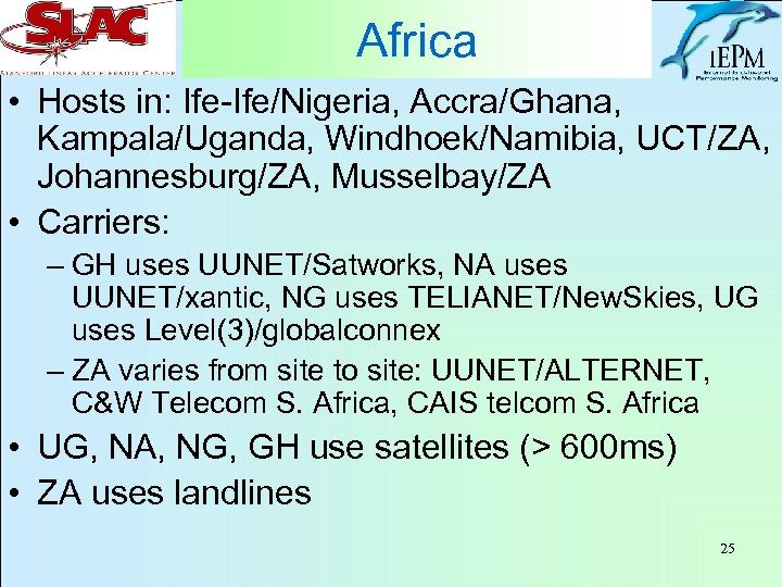 Africa • Hosts in: Ife-Ife/Nigeria, Accra/Ghana, Kampala/Uganda, Windhoek/Namibia, UCT/ZA, Johannesburg/ZA, Musselbay/ZA • Carriers: –