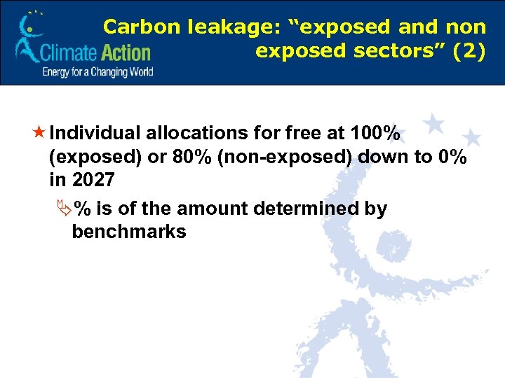 Carbon leakage: “exposed and non exposed sectors” (2) « Individual allocations for free at