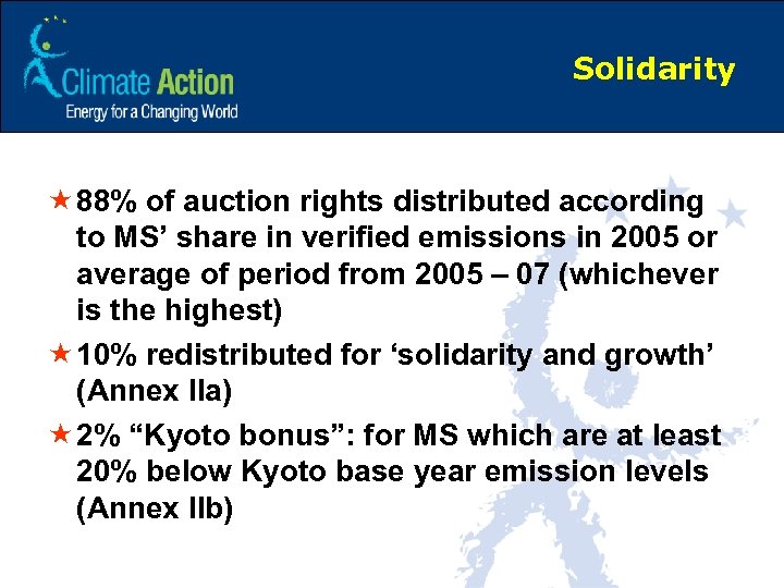 Solidarity « 88% of auction rights distributed according to MS’ share in verified emissions