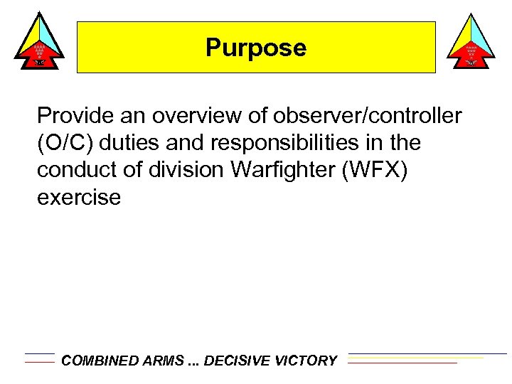 Purpose Provide an overview of observer/controller (O/C) duties and responsibilities in the conduct of