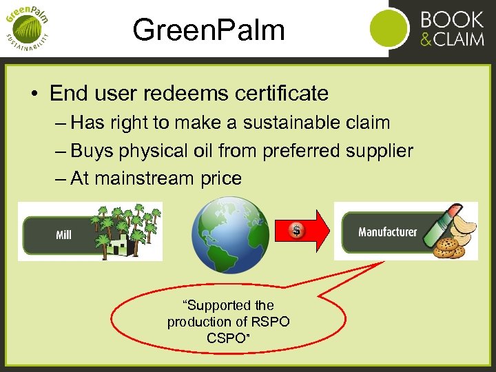 Green. Palm • End user redeems certificate – Has right to make a sustainable