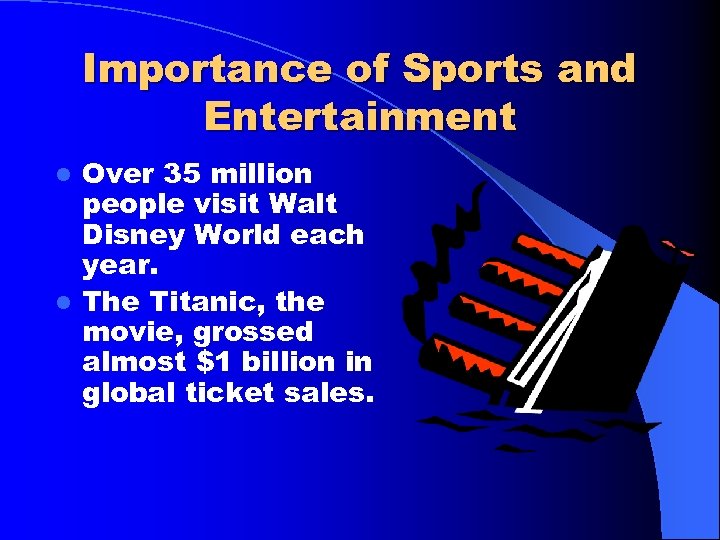 Importance of Sports and Entertainment Over 35 million people visit Walt Disney World each