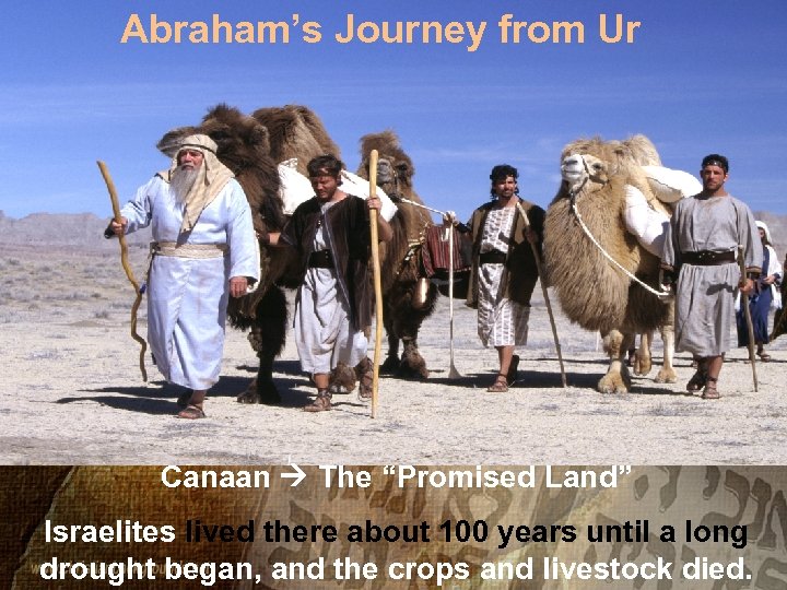 Abraham’s Journey from Ur Canaan The “Promised Land” Israelites lived there about 100 years