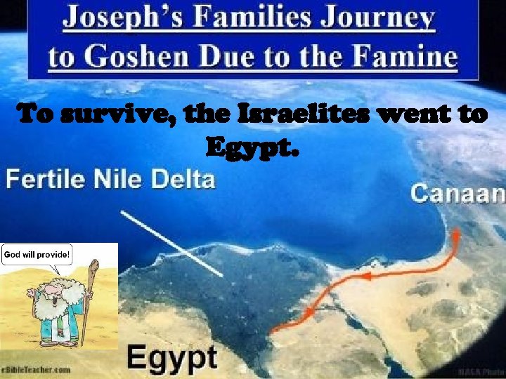 To survive, the Israelites went to Egypt. 
