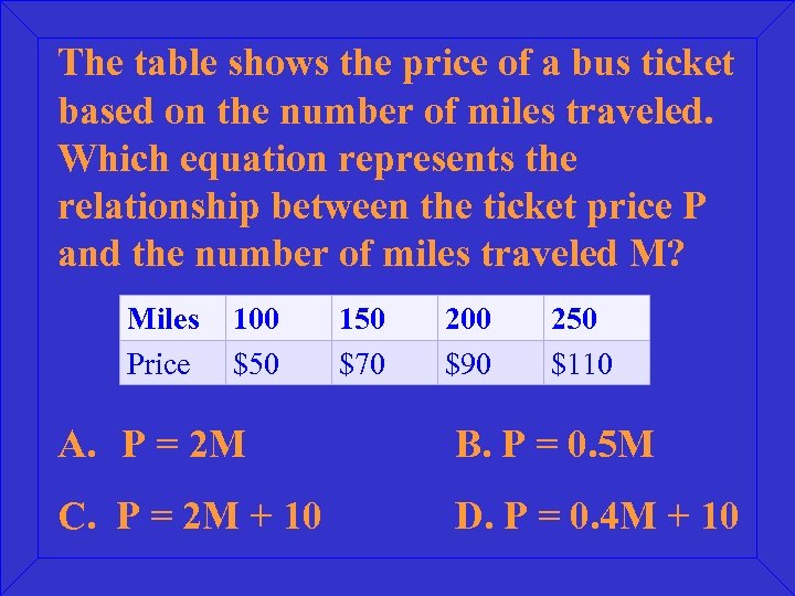 The table shows the price of a bus ticket based on the number of
