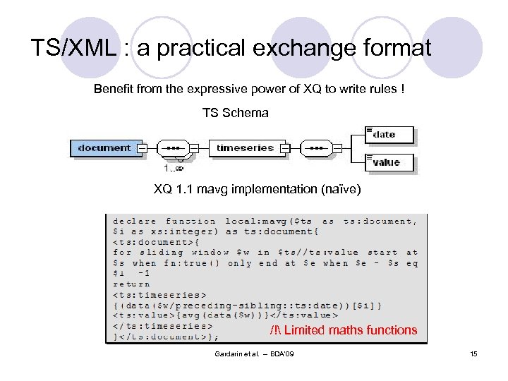 TS/XML : a practical exchange format Benefit from the expressive power of XQ to