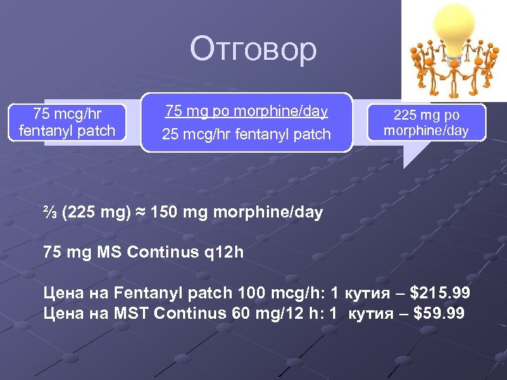 Отговор 75 mcg/hr fentanyl patch 75 mg po morphine/day 25 mcg/hr fentanyl patch 225